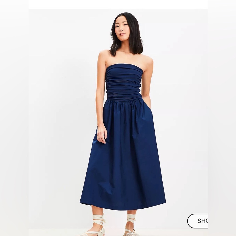 Strapless Navy Midi Dress
